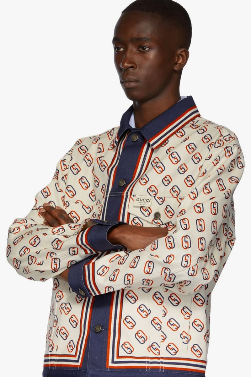 Gucci Red Blue GG Print Silk Shorts &  Denim Jacket Release SSENSE Italian Gucci Jackets Shorts Luxury 