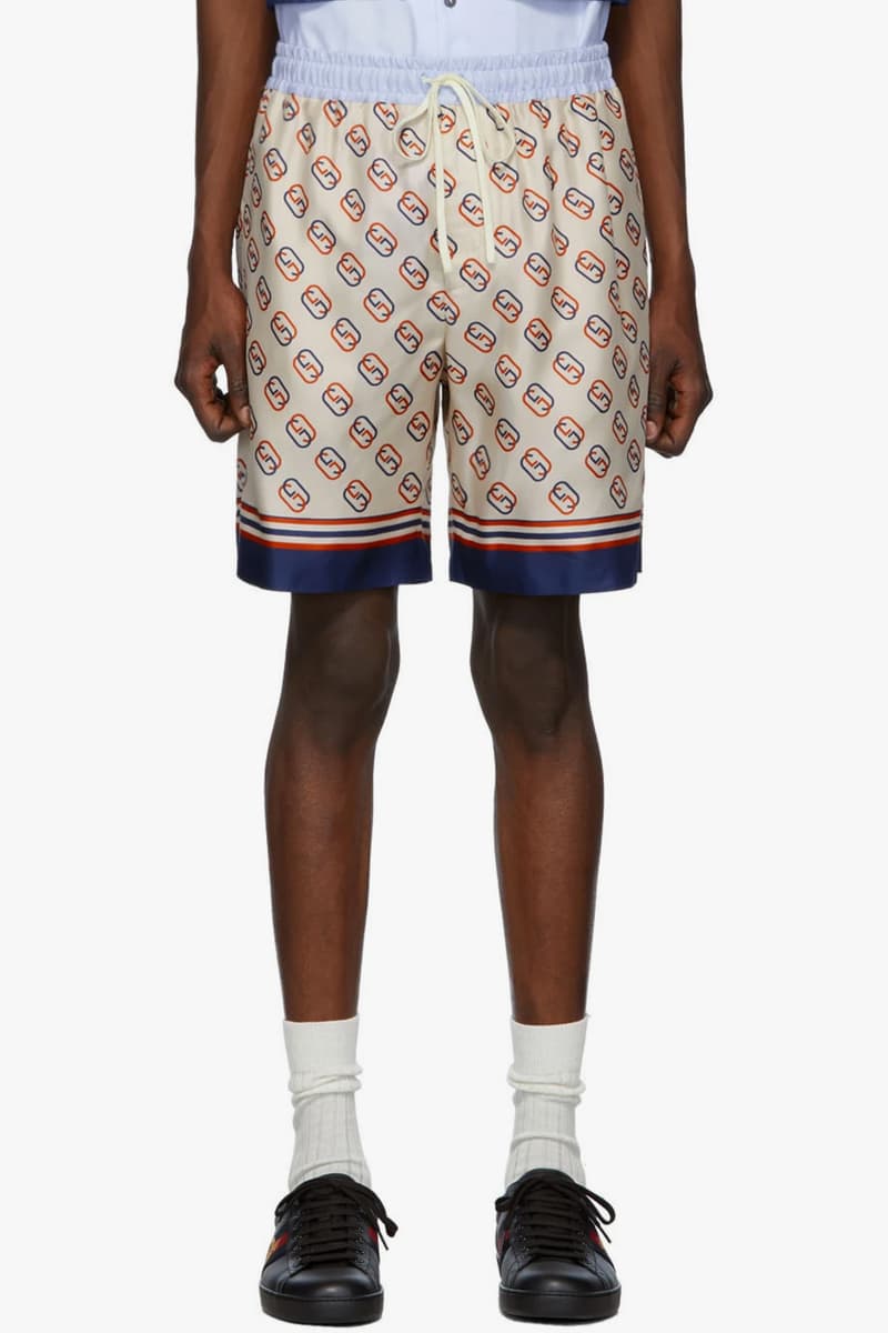 Gucci Red Blue GG Print Silk Shorts & Denim Jacket Release SSENSE Italian Gucci Jackets Shorts Luxury