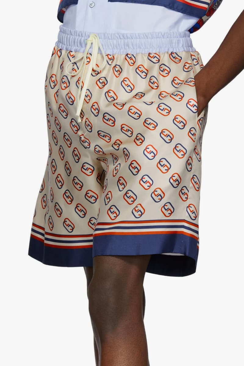 Gucci Red Blue GG Print Silk Shorts & Denim Jacket Release SSENSE Italian Gucci Jackets Shorts Luxury