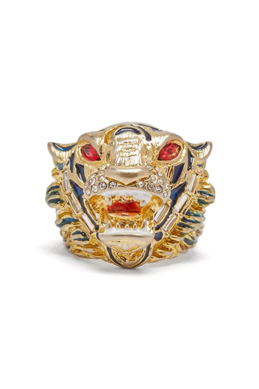 Crystal-Embellished Tiger Head Ring 