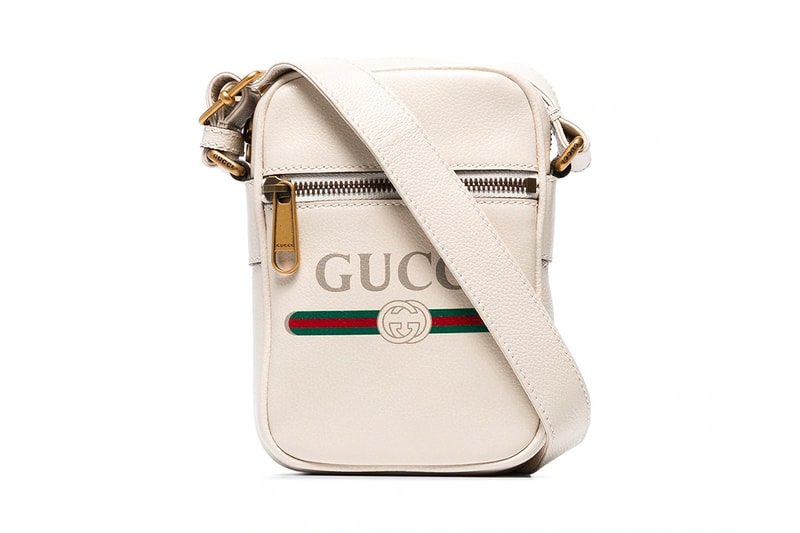 Gucci White Logo Print Leather Messenger Bag red green classic retro
