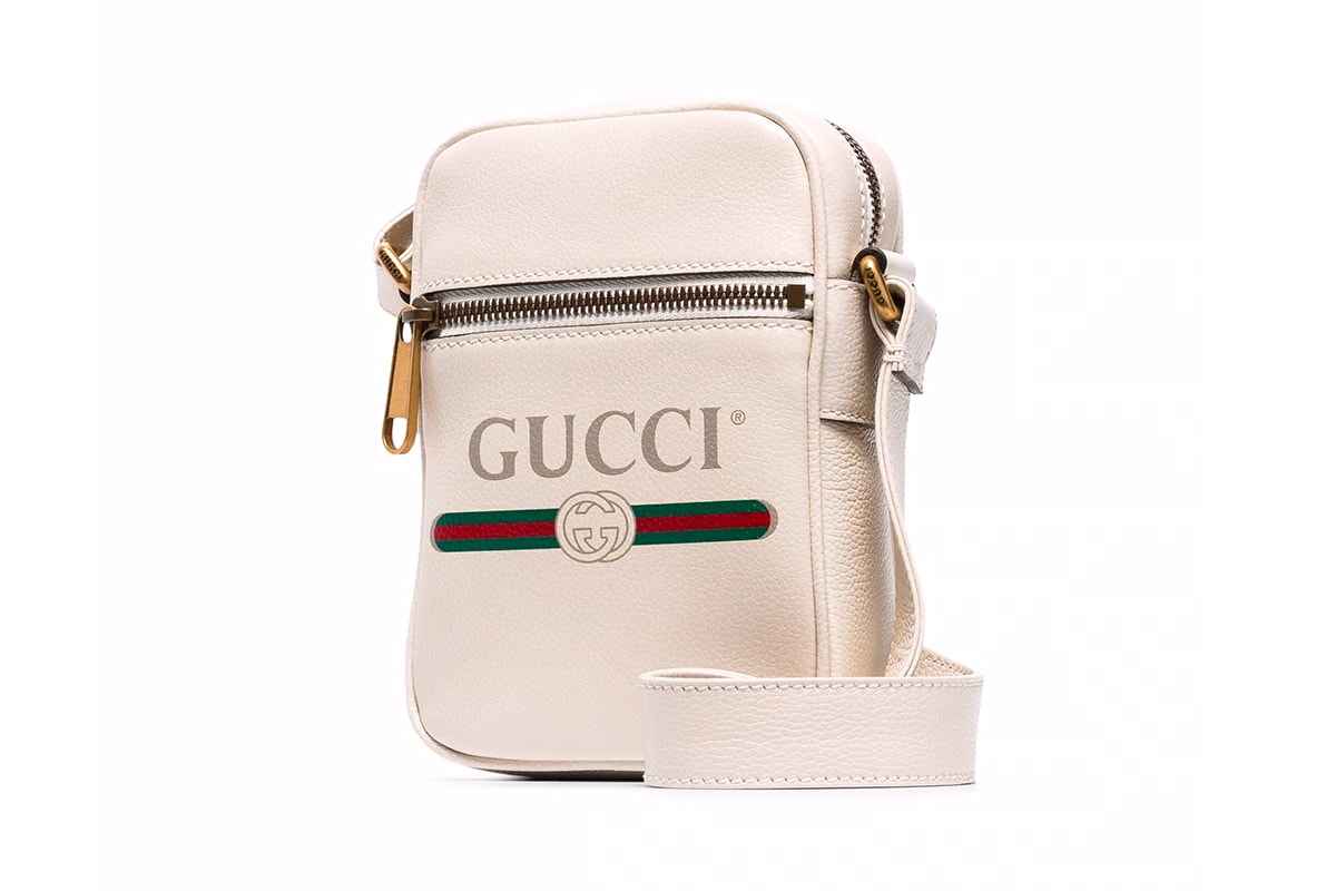 Gucci White Logo Print Leather Messenger Bag red green classic retro
