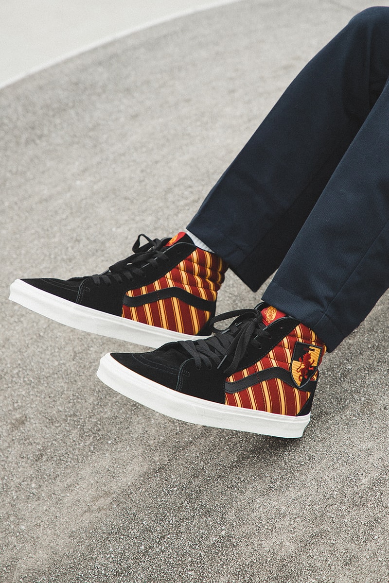 harry potter j k rowling vans era sk8-hi classic slip on authentic closer on foot look buy cop purchase hbx gryffindor slytherin daily prophet lightning bold blue green red yellow