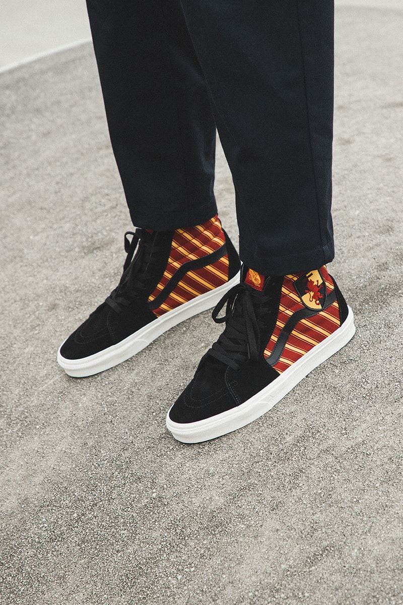 harry potter j k rowling vans era sk8-hi classic slip on authentic closer on foot look buy cop purchase hbx gryffindor slytherin daily prophet lightning bold blue green red yellow