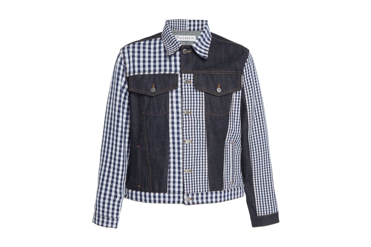 JW Anderson Patchwork Gingham Denim Jacket asymmetrical white navy check tailored jonathan anderson UK british label FW19 