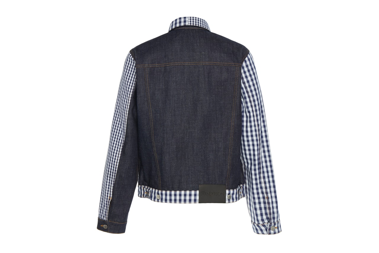 JW Anderson Patchwork Gingham Denim Jacket asymmetrical white navy check tailored jonathan anderson UK british label FW19 