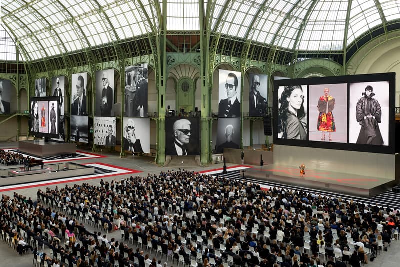 chanel fendi karl lagerfeld paris memorial tribute performances grand palais pharrell williams gigi hadid tilda swinton 