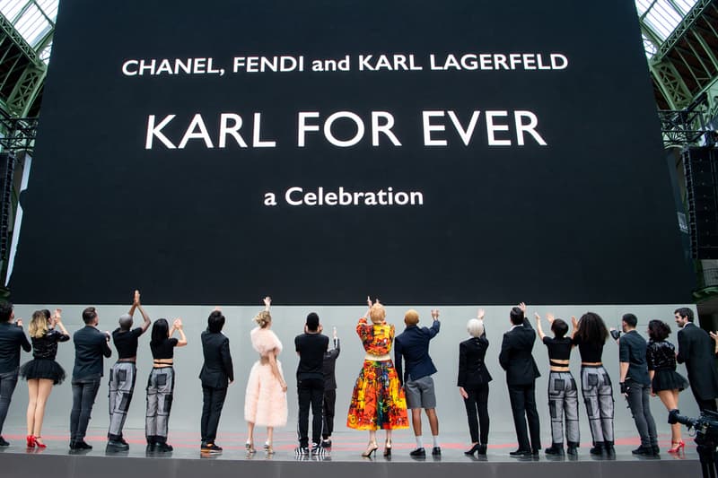 chanel fendi karl lagerfeld paris memorial tribute performances grand palais pharrell williams gigi hadid tilda swinton