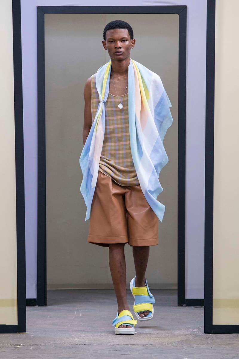 Maison Kitsuné Paris Fashion Week Men's Spring/Summer 2020 SS20 Collection Runway Looks Pastel Neon Fox Logo Branding KHROMIS Eyewear Sebago Michel Vivien Footwear Collaborations Yuni Ahn Creative Director 