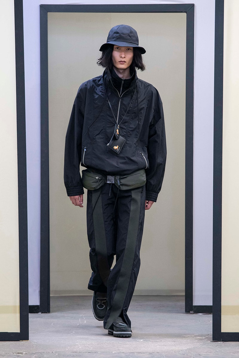 Maison Kitsuné Paris Fashion Week Men's Spring/Summer 2020 SS20 Collection Runway Looks Pastel Neon Fox Logo Branding KHROMIS Eyewear Sebago Michel Vivien Footwear Collaborations Yuni Ahn Creative Director 