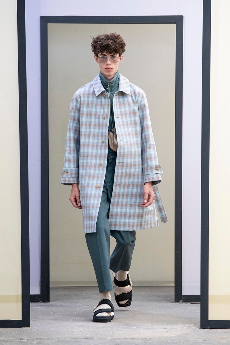 Maison Kitsuné Paris Fashion Week Men's Spring/Summer 2020 SS20 Collection Runway Looks Pastel Neon Fox Logo Branding KHROMIS Eyewear Sebago Michel Vivien Footwear Collaborations Yuni Ahn Creative Director 