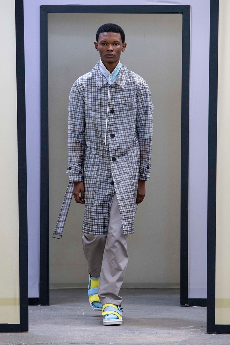 Maison Kitsuné Paris Fashion Week Men's Spring/Summer 2020 SS20 Collection Runway Looks Pastel Neon Fox Logo Branding KHROMIS Eyewear Sebago Michel Vivien Footwear Collaborations Yuni Ahn Creative Director 