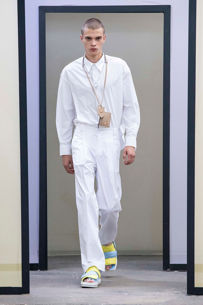 Maison Kitsuné Paris Fashion Week Men's Spring/Summer 2020 SS20 Collection Runway Looks Pastel Neon Fox Logo Branding KHROMIS Eyewear Sebago Michel Vivien Footwear Collaborations Yuni Ahn Creative Director 
