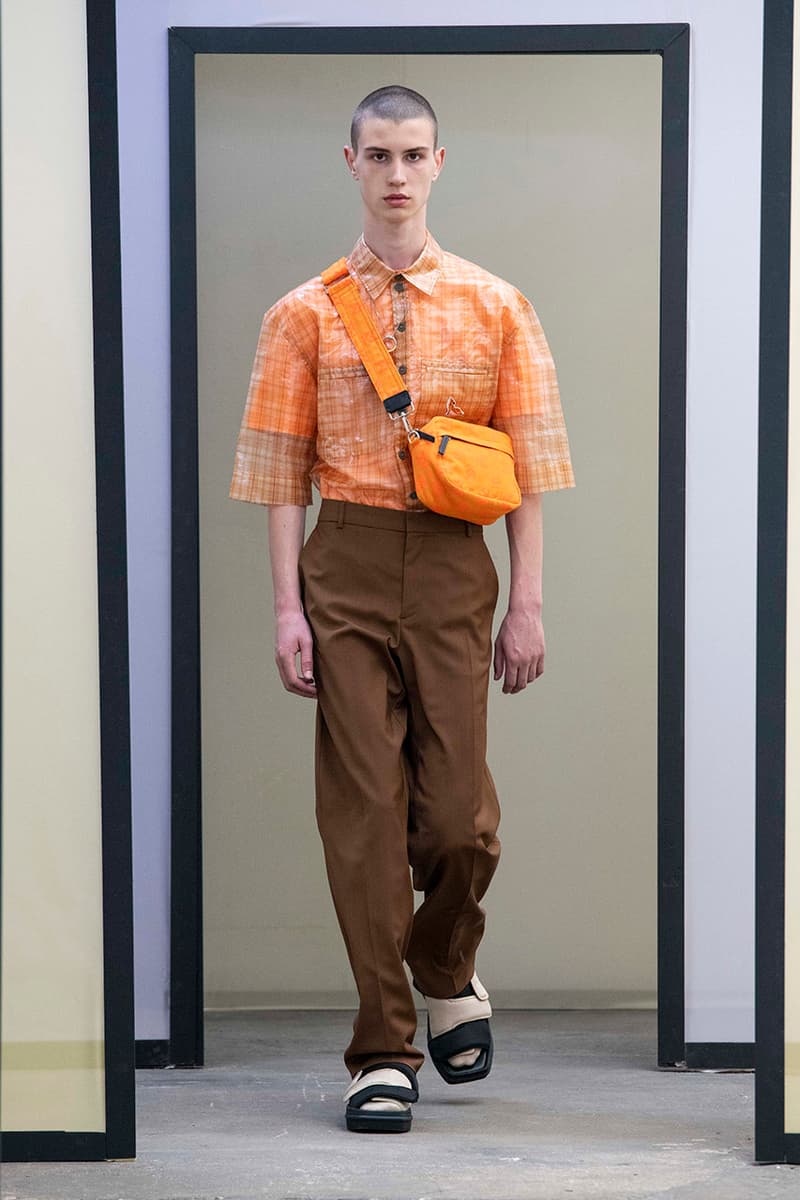 Maison Kitsuné Paris Fashion Week Men's Spring/Summer 2020 SS20 Collection Runway Looks Pastel Neon Fox Logo Branding KHROMIS Eyewear Sebago Michel Vivien Footwear Collaborations Yuni Ahn Creative Director 