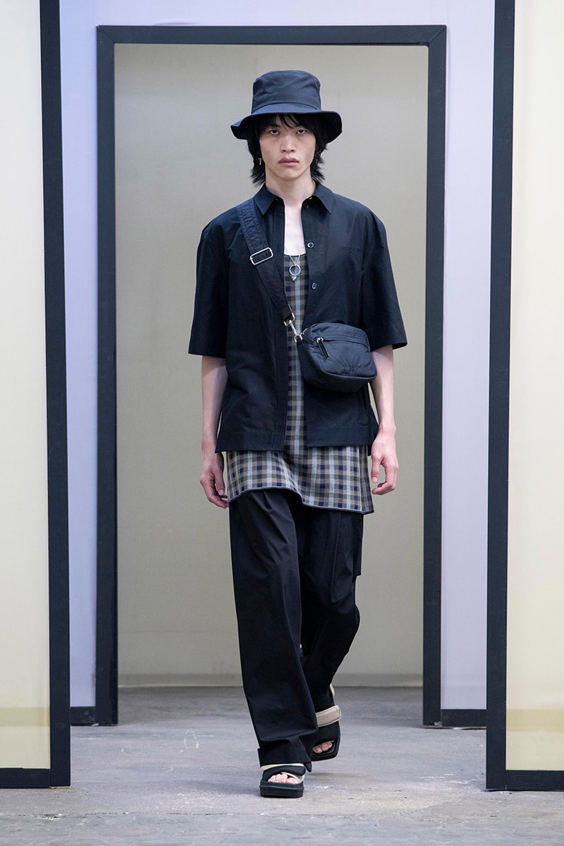 Maison Kitsuné Paris Fashion Week Men's Spring/Summer 2020 SS20 Collection Runway Looks Pastel Neon Fox Logo Branding KHROMIS Eyewear Sebago Michel Vivien Footwear Collaborations Yuni Ahn Creative Director 