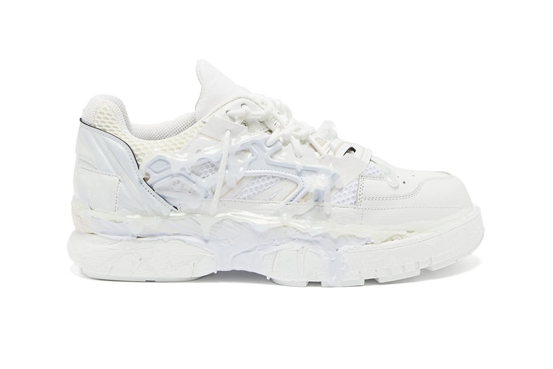 Maison Margiela Fusion Sneakers Triple White Glue Rubber Distressed Carbon Fibre leather mesh trainers MATCHESFASHION.com Cop Online Now Drop Release Information High End Pre Fall 2019