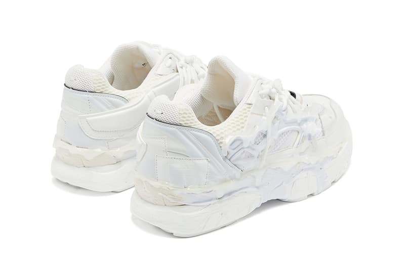 Maison Margiela Fusion Sneakers Triple White Glue Rubber Distressed Carbon Fibre leather mesh trainers MATCHESFASHION.com Cop Online Now Drop Release Information High End Pre Fall 2019