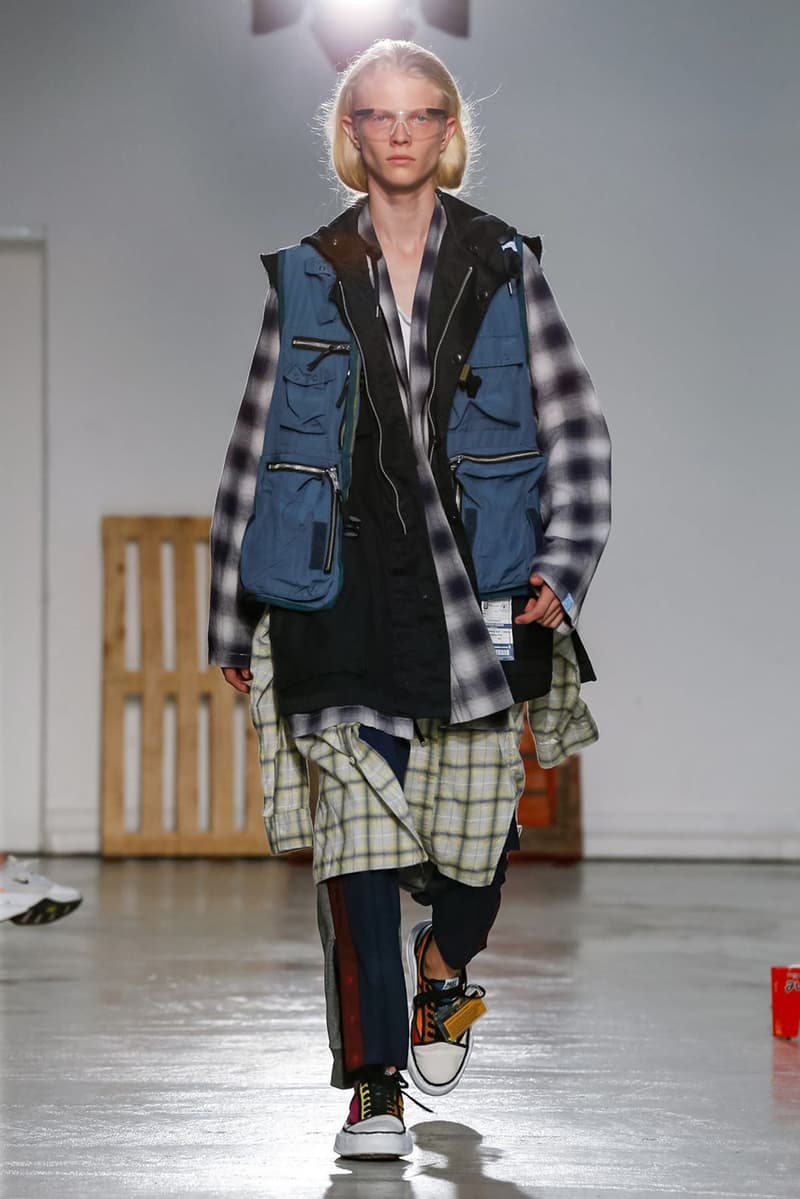 Maison Mihara Yasuhiro Spring Summer 2020 Collection Paris Fashion Week Melting sneakers deconstruction jackets runway fashion biker jacket flames plaid 