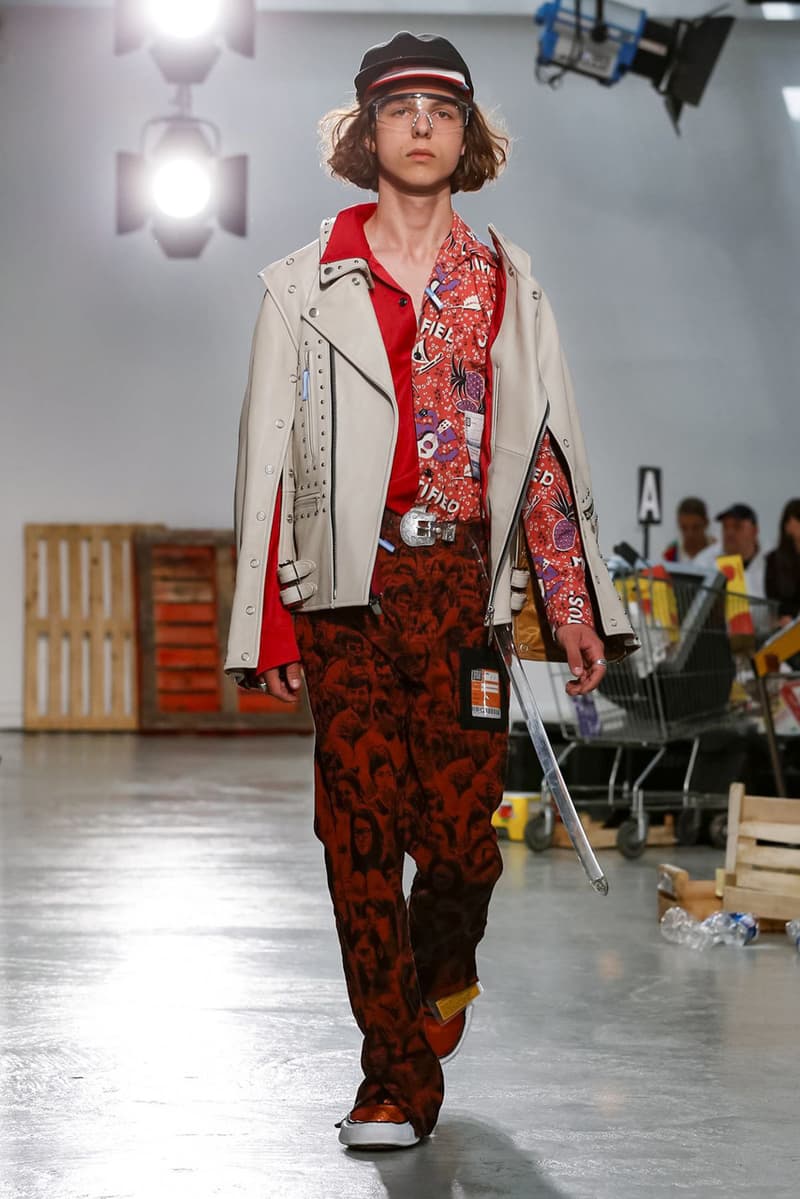 Maison Mihara Yasuhiro Spring Summer 2020 Collection Paris Fashion Week Melting sneakers deconstruction jackets runway fashion biker jacket flames plaid 