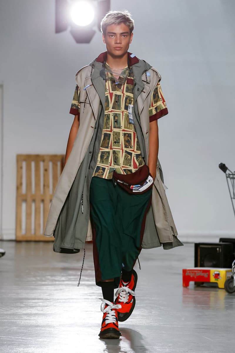 Maison Mihara Yasuhiro Spring Summer 2020 Collection Paris Fashion Week Melting sneakers deconstruction jackets runway fashion biker jacket flames plaid 