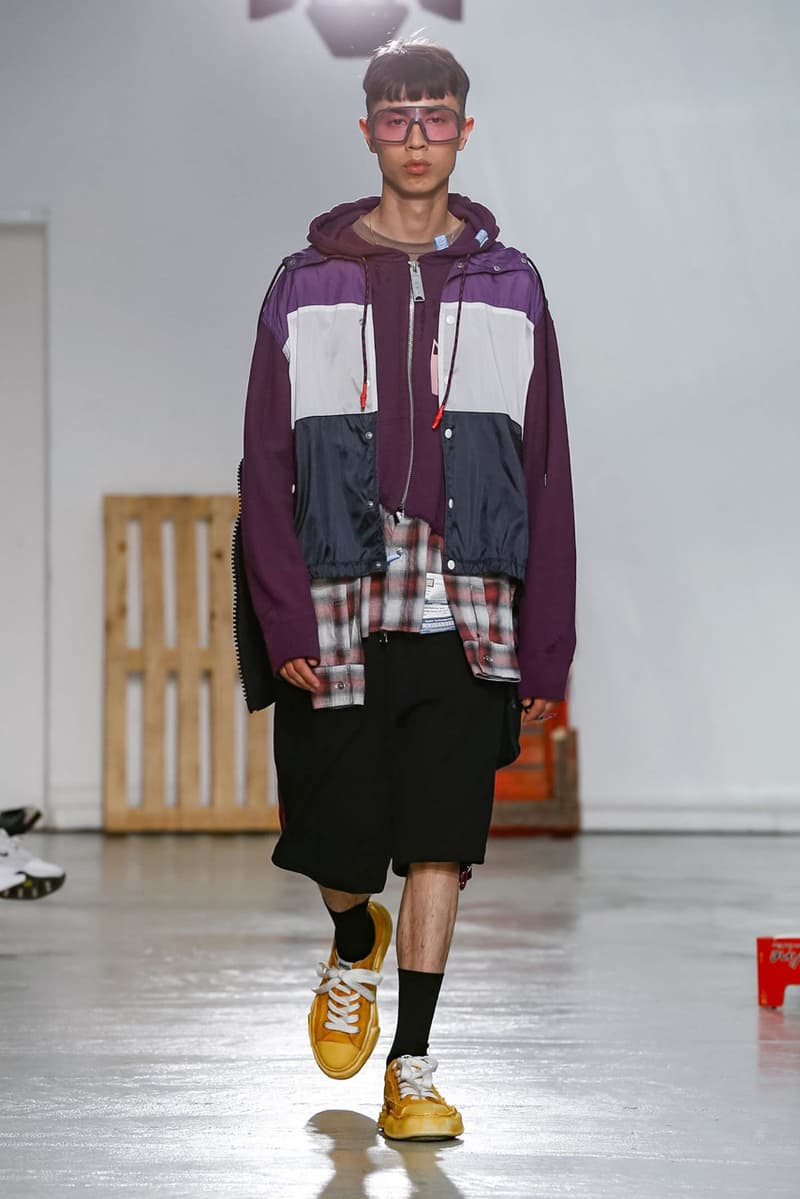 Maison Mihara Yasuhiro Spring Summer 2020 Collection Paris Fashion Week Melting sneakers deconstruction jackets runway fashion biker jacket flames plaid 