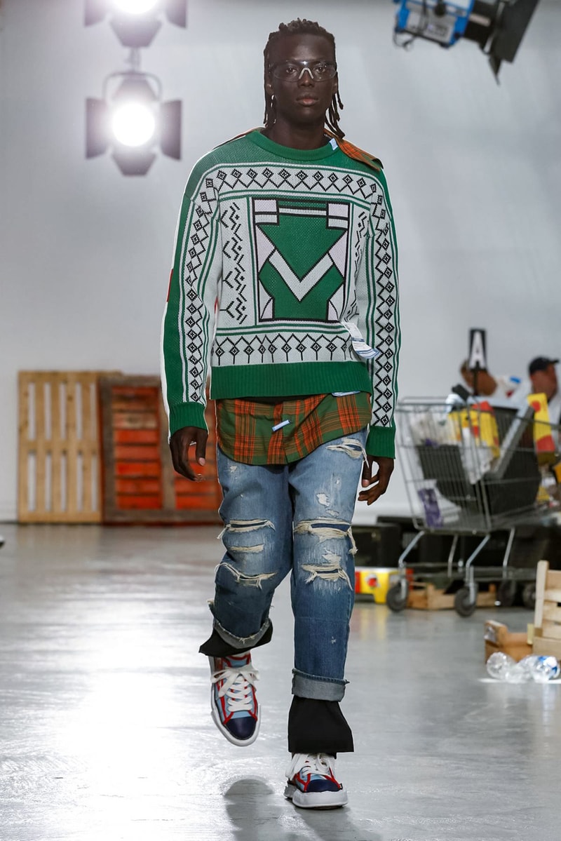 Maison Mihara Yasuhiro Spring Summer 2020 Collection Paris Fashion Week Melting sneakers deconstruction jackets runway fashion biker jacket flames plaid 