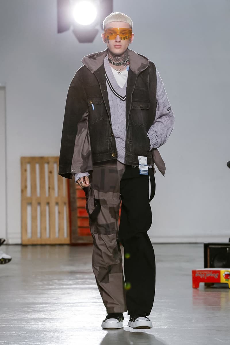 Maison Mihara Yasuhiro Spring Summer 2020 Collection Paris Fashion Week Melting sneakers deconstruction jackets runway fashion biker jacket flames plaid 