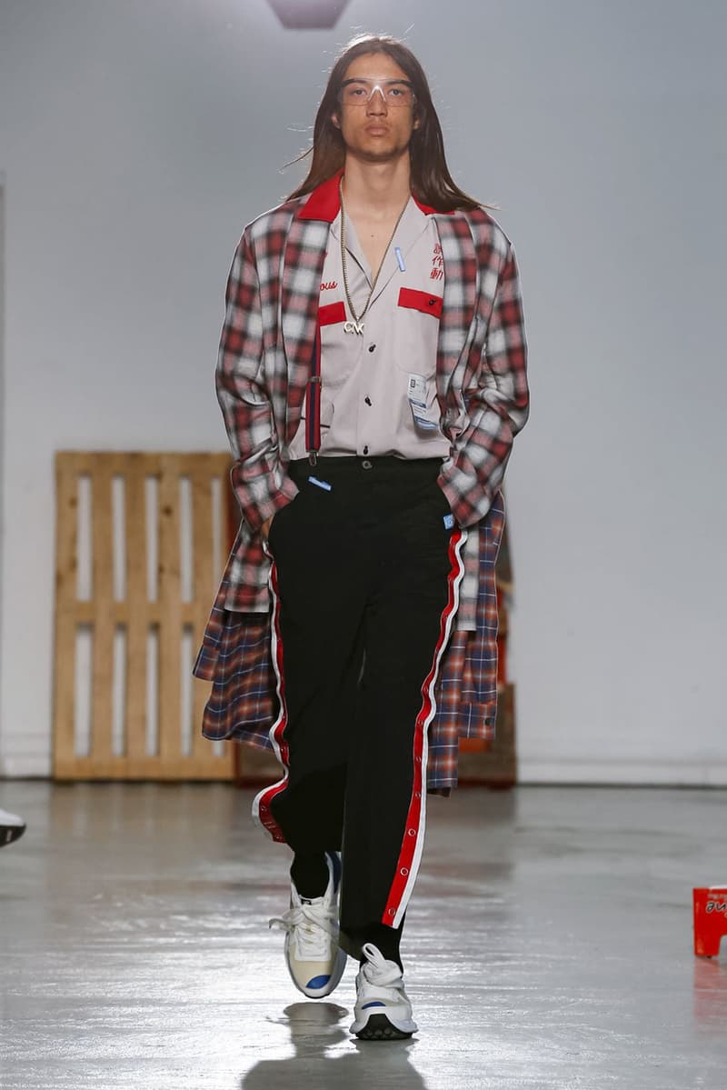 Maison Mihara Yasuhiro Spring Summer 2020 Collection Paris Fashion Week Melting sneakers deconstruction jackets runway fashion biker jacket flames plaid 