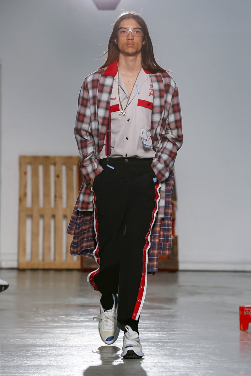 Maison Mihara Yasuhiro Spring Summer 2020 Collection Paris Fashion Week Melting sneakers deconstruction jackets runway fashion biker jacket flames plaid
