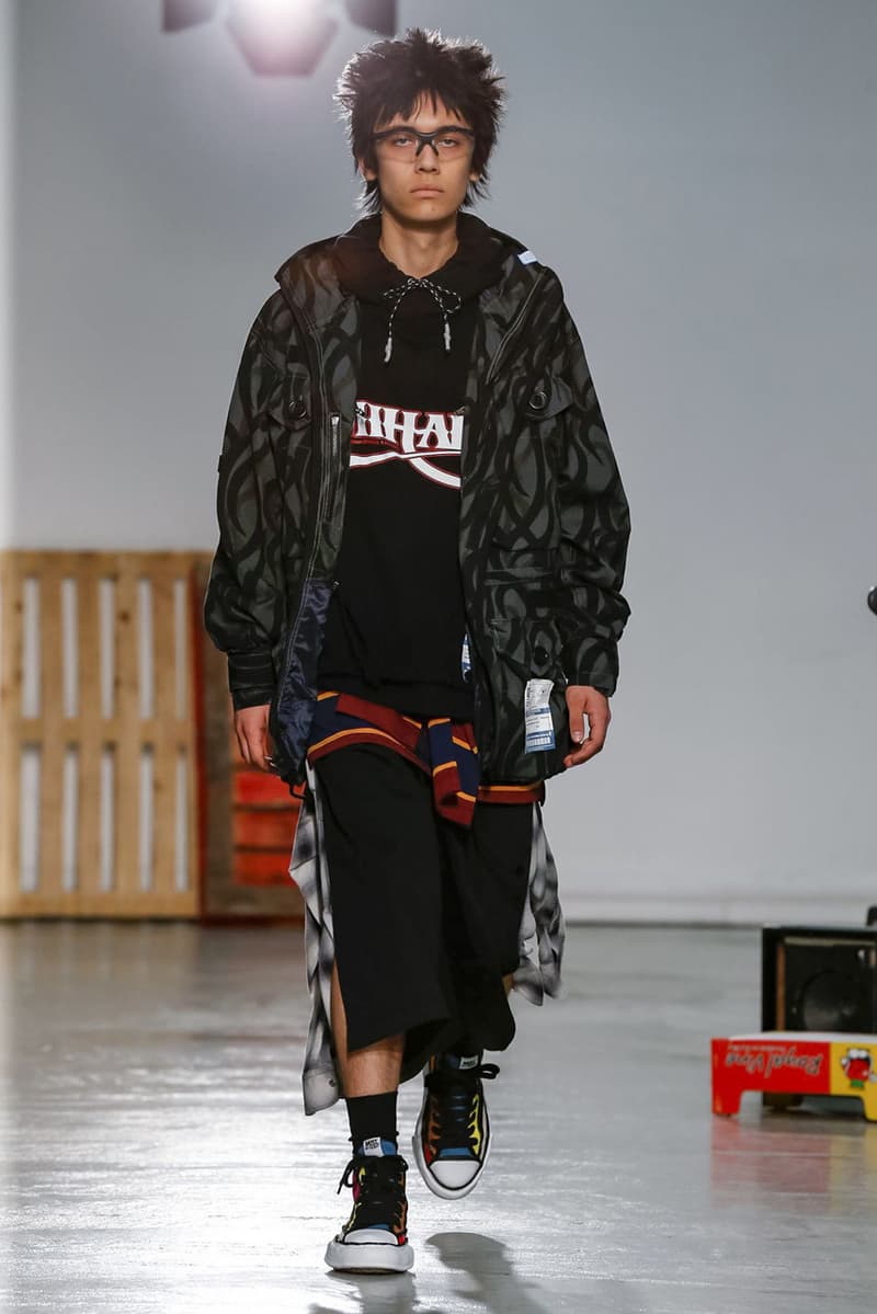 Maison Mihara Yasuhiro Spring Summer 2020 Collection Paris Fashion Week Melting sneakers deconstruction jackets runway fashion biker jacket flames plaid 