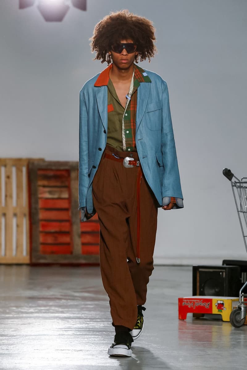 Maison Mihara Yasuhiro Spring Summer 2020 Collection Paris Fashion Week Melting sneakers deconstruction jackets runway fashion biker jacket flames plaid 