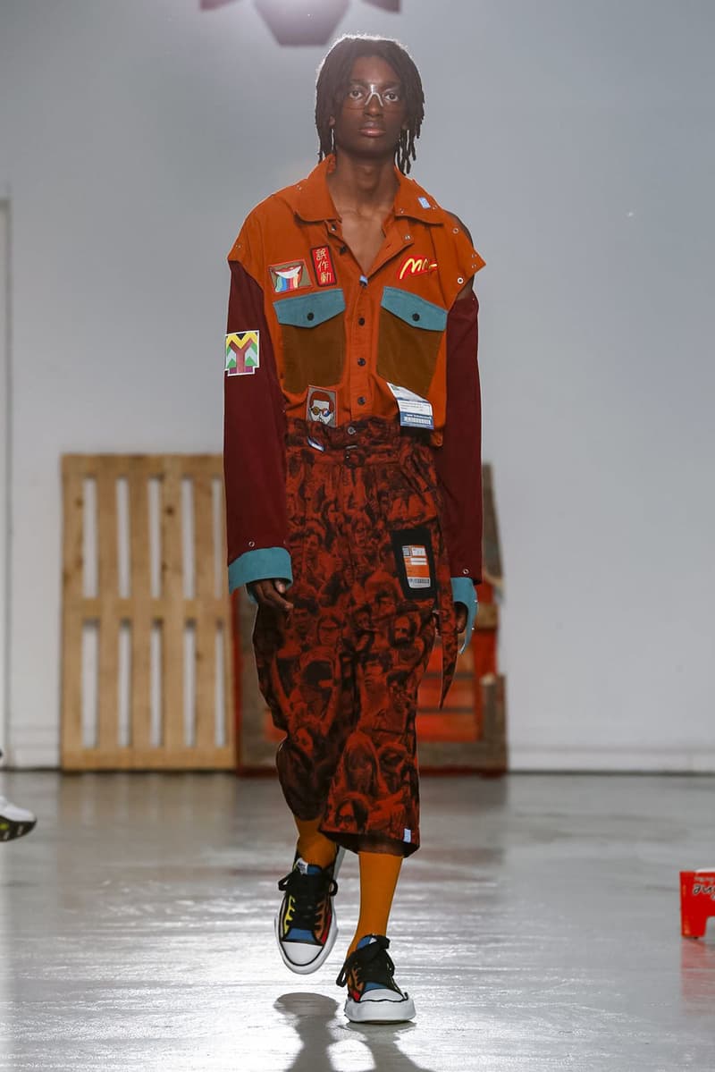 Maison Mihara Yasuhiro Spring Summer 2020 Collection Paris Fashion Week Melting sneakers deconstruction jackets runway fashion biker jacket flames plaid 