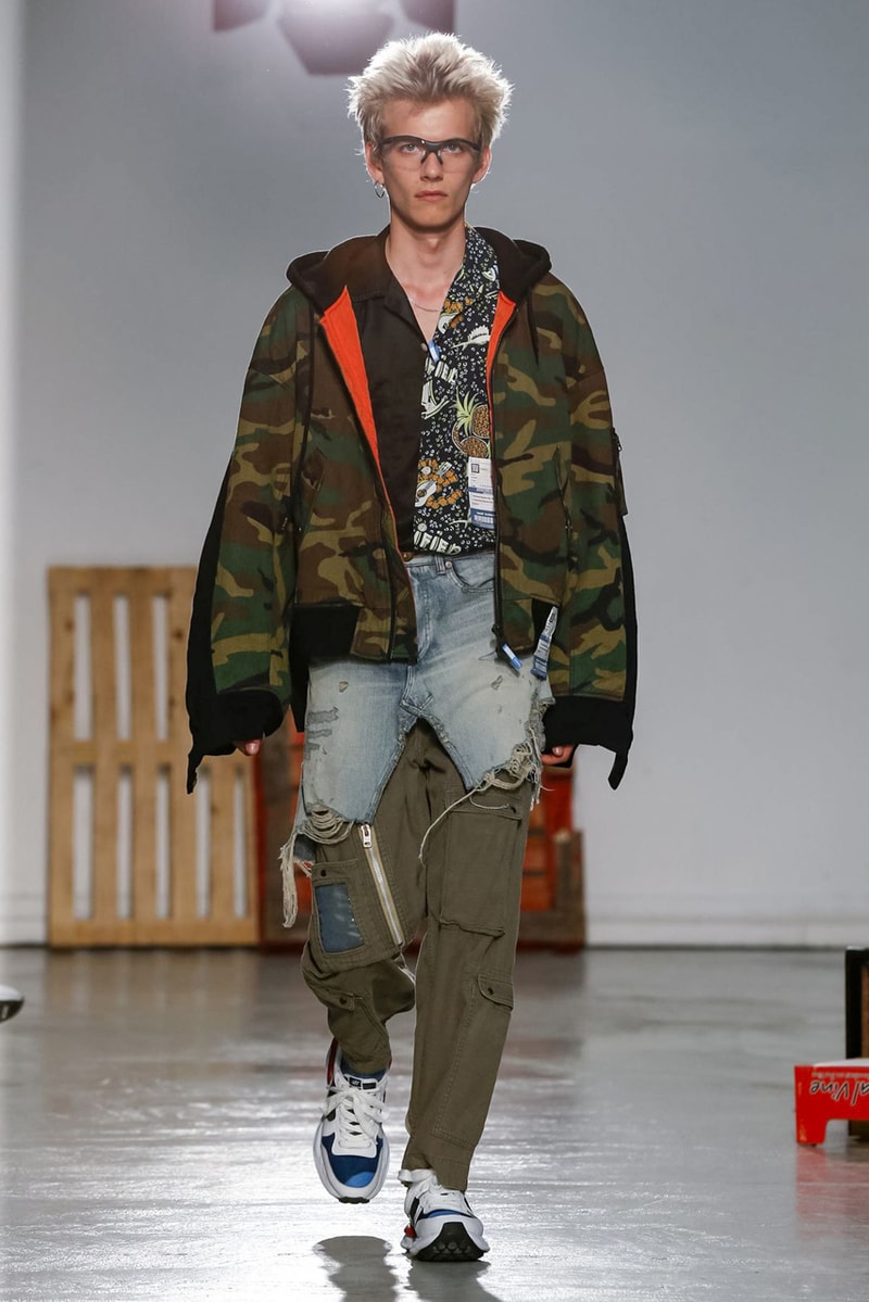 Maison Mihara Yasuhiro Spring Summer 2020 Collection Paris Fashion Week Melting sneakers deconstruction jackets runway fashion biker jacket flames plaid 