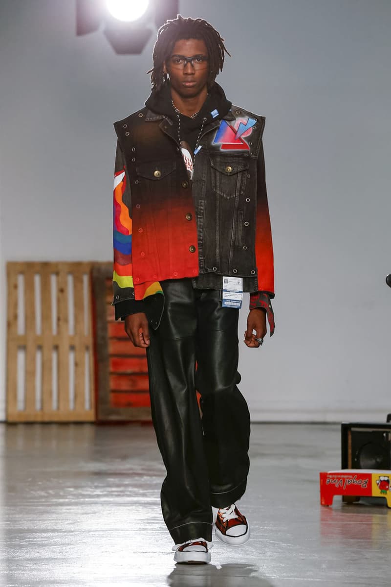 Maison Mihara Yasuhiro Spring Summer 2020 Collection Paris Fashion Week Melting sneakers deconstruction jackets runway fashion biker jacket flames plaid 