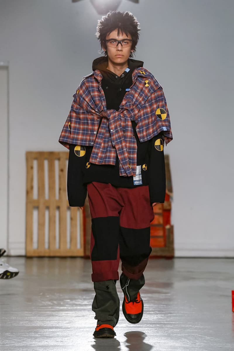 Maison Mihara Yasuhiro Spring Summer 2020 Collection Paris Fashion Week Melting sneakers deconstruction jackets runway fashion biker jacket flames plaid 