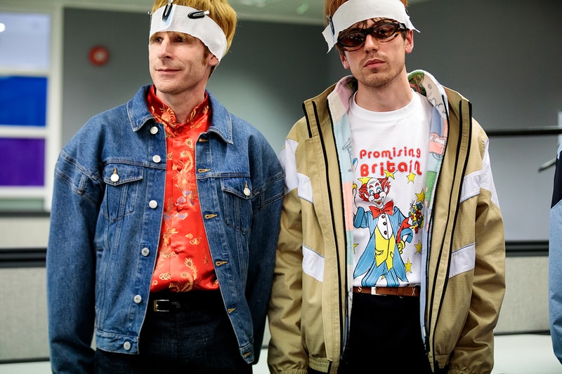 Martine rose london nike spring summer 2020 fashion week mens backstage look closer look promising britain badge t-shirt shirt jersey sweatshirt trouser sneaker trainers
