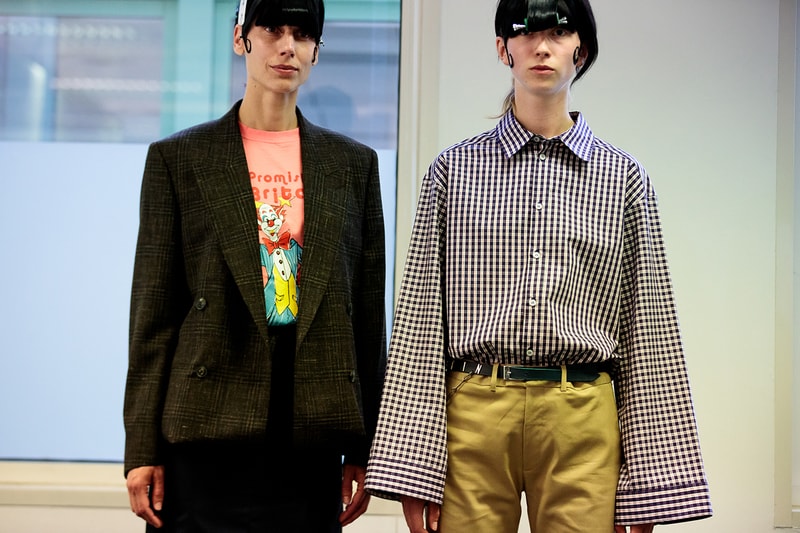 Martine rose london nike spring summer 2020 fashion week mens backstage look closer look promising britain badge t-shirt shirt jersey sweatshirt trouser sneaker trainers