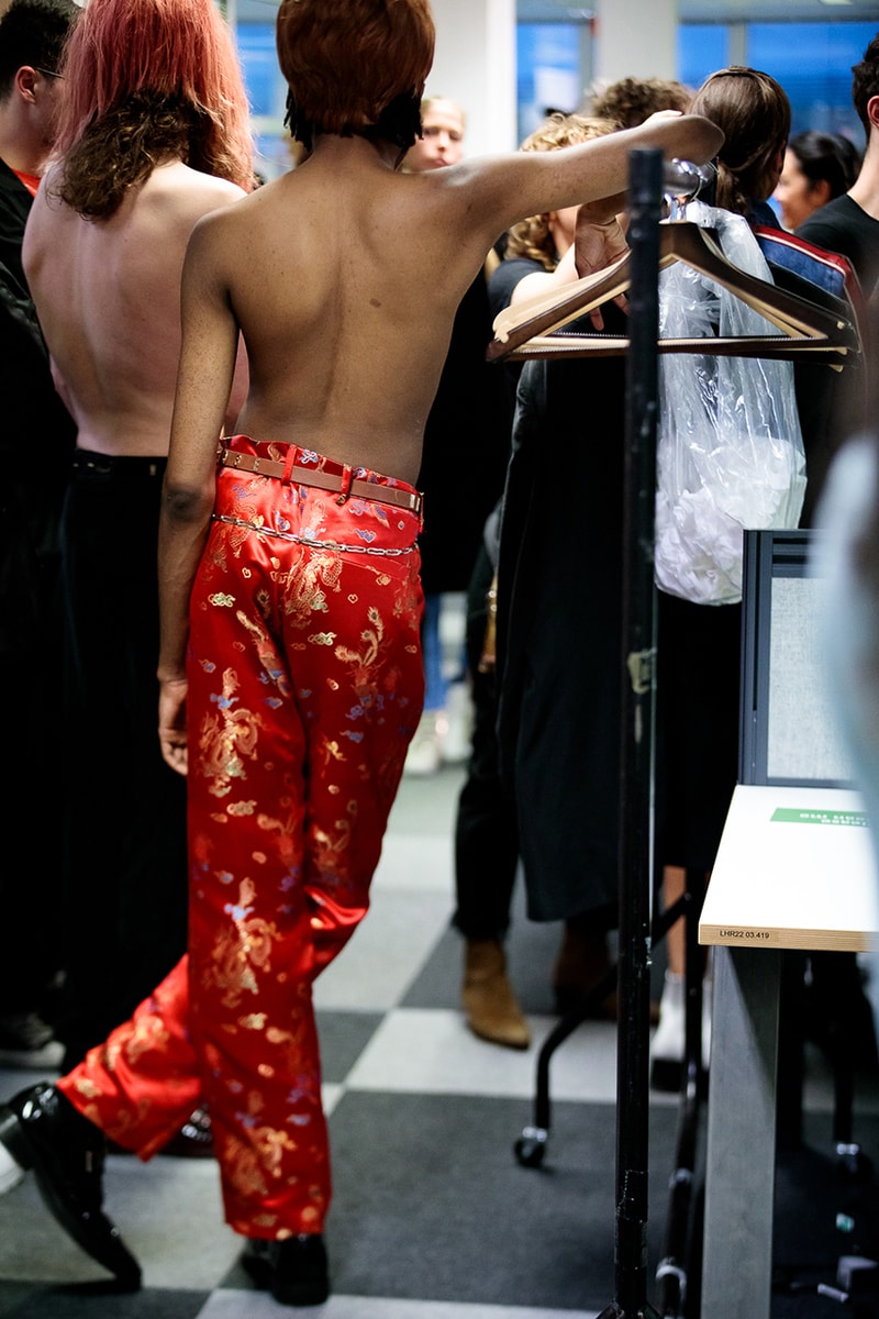 Martine rose london nike spring summer 2020 fashion week mens backstage look closer look promising britain badge t-shirt shirt jersey sweatshirt trouser sneaker trainers