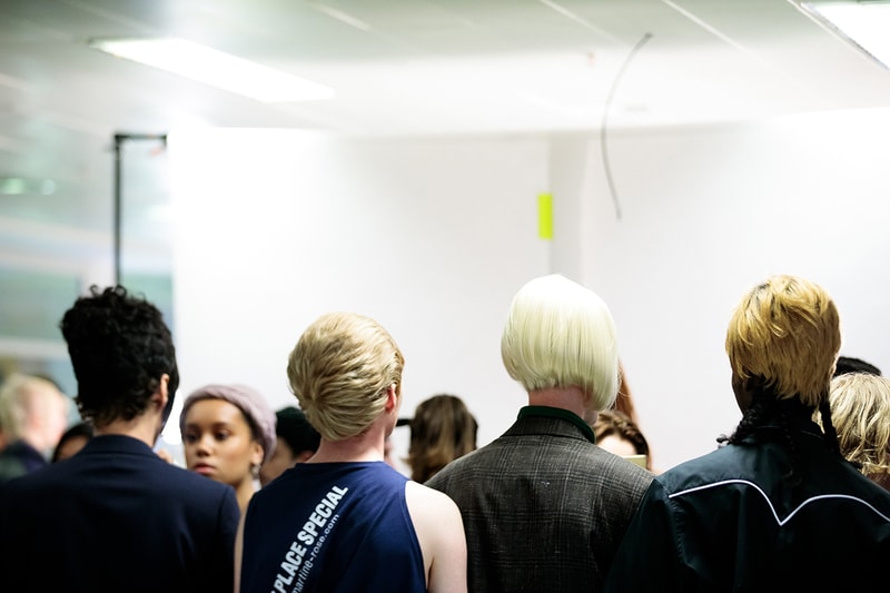 Martine rose london nike spring summer 2020 fashion week mens backstage look closer look promising britain badge t-shirt shirt jersey sweatshirt trouser sneaker trainers