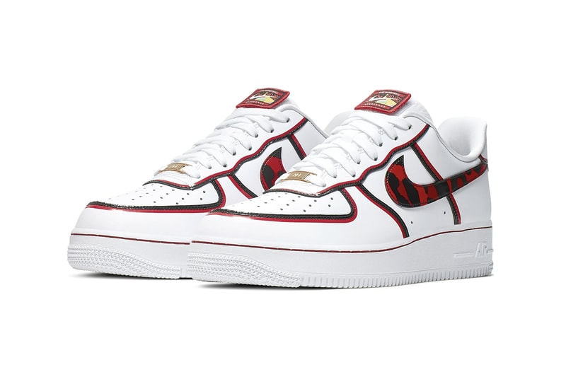 Nike Air Force 1 07 LV8 White University Red Dennis Rodman Basketball hair release style color leopard pattern black