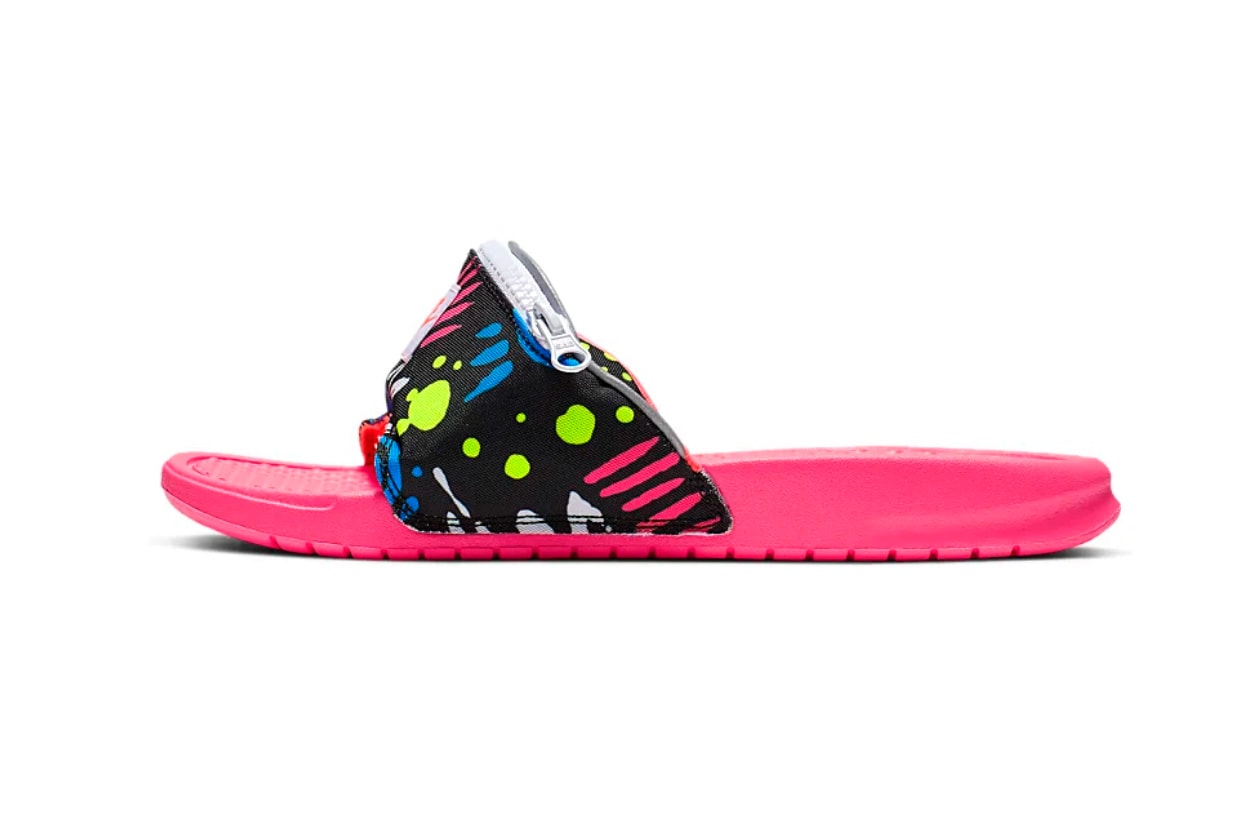 Nike Benassi JDI Fanny Pack Printed Slides Release sandals pink green bum bag just do it spring summer 2019 floral print doodles 3m detailing 