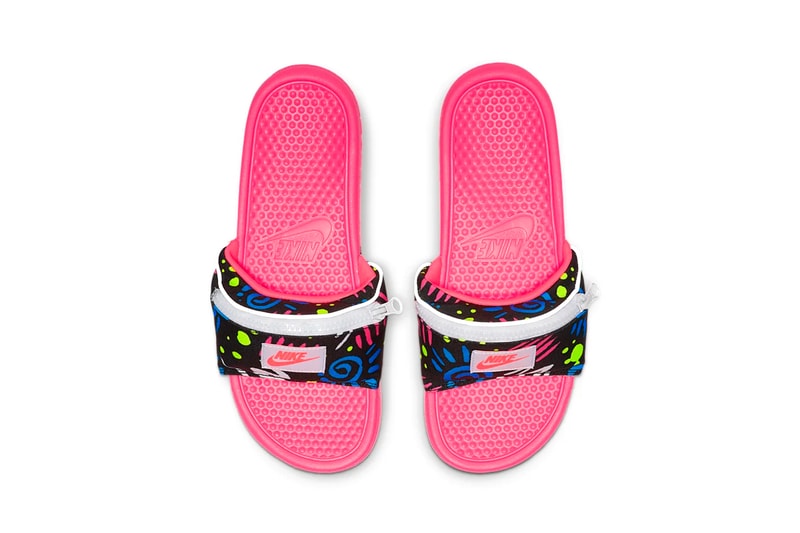 Nike Benassi JDI Fanny Pack Printed Slides Release sandals pink green bum bag just do it spring summer 2019 floral print doodles 3m detailing 