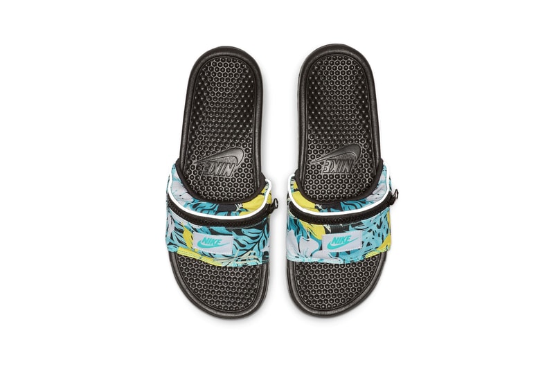 Nike Benassi JDI Fanny Pack Printed Slides Release sandals pink green bum bag just do it spring summer 2019 floral print doodles 3m detailing 