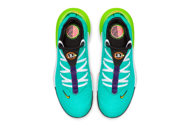 Nike LeBron 16 Low Hyper Jade Total Orange Basketball Shoes cyan teal magenta air unit technical mesh neoprene sock performance July 1 Ci2668-301