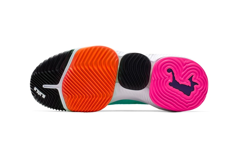 Nike LeBron 16 Low Hyper Jade Total Orange Basketball Shoes cyan teal magenta air unit technical mesh neoprene sock performance July 1 Ci2668-301