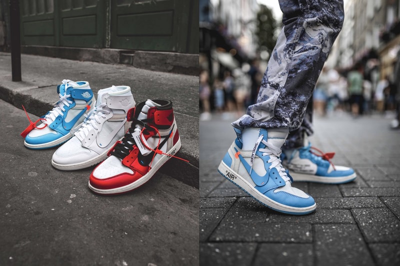 Off-White x Air Jordan 1 Releasing in Kids Sizes three different colorways Chicago UNC and White powder blue virgil abloh jordan brand nike swoosh