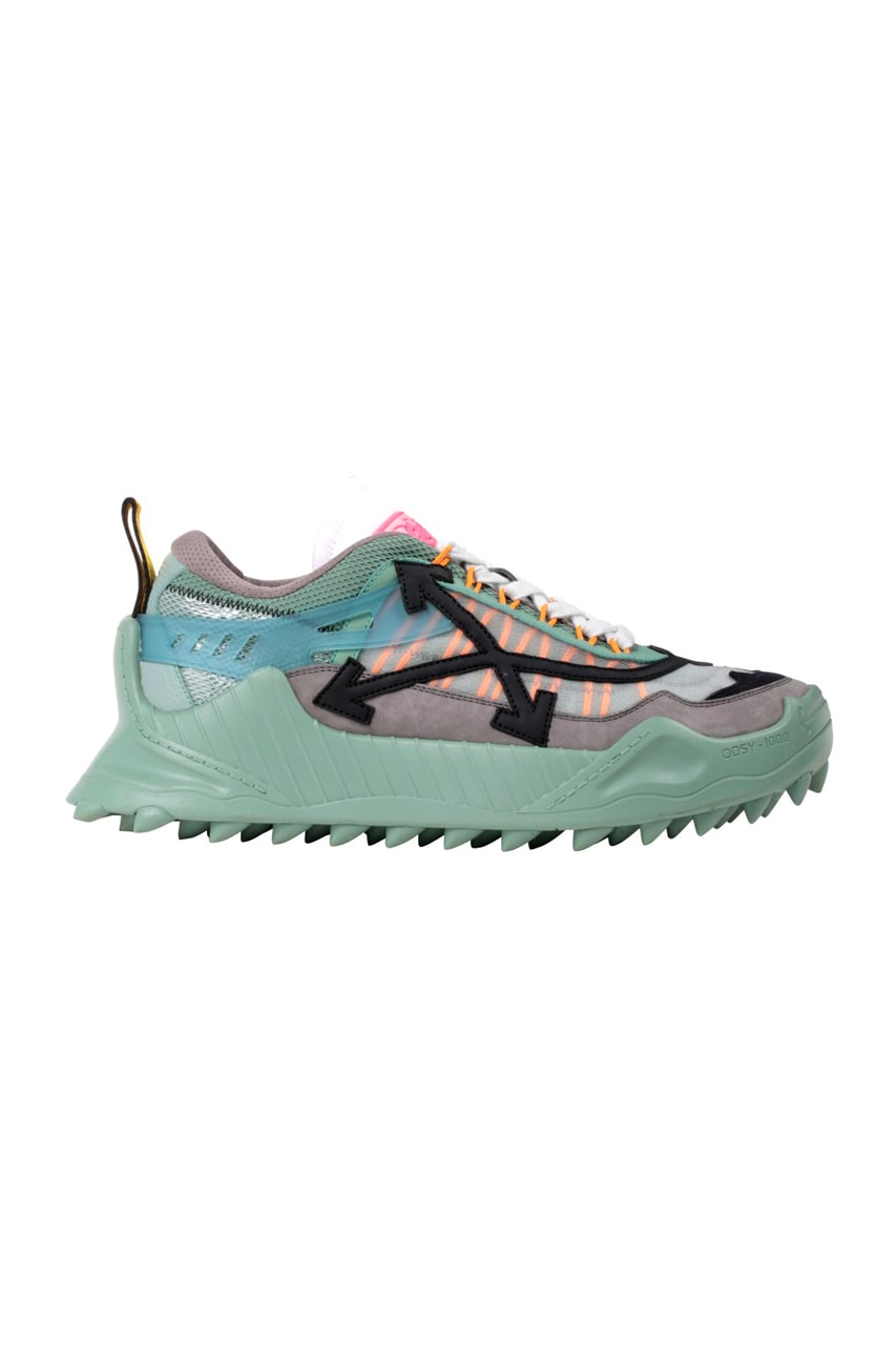 Off-White™ ODSY-1000 Pre-Order Virgil Abloh Trail treaded sneakers footwear teal mens and womens spikes midsole chunky baby blue black blue red fuchsia pink 