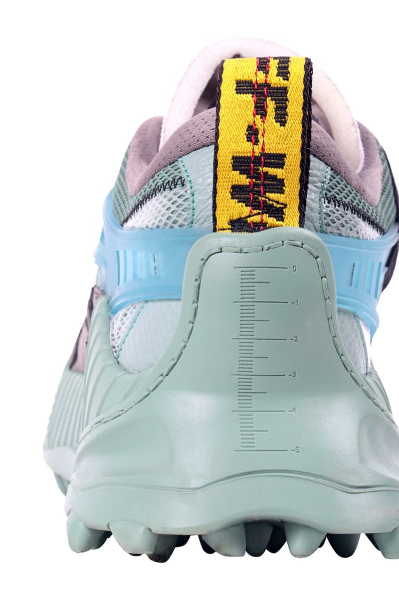 Off-White™ ODSY-1000 Pre-Order Virgil Abloh Trail treaded sneakers footwear teal mens and womens spikes midsole chunky baby blue black blue red fuchsia pink