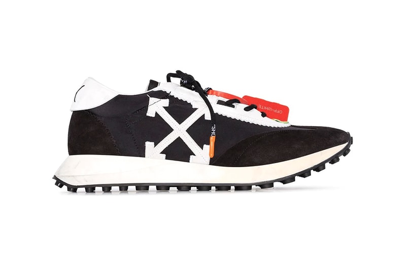 Off-White™ Running Sneaker Release Information Drop Date Cop Buy Now Virgil Abloh Design Black White Yellow Suede Rubber Nylon Track Run