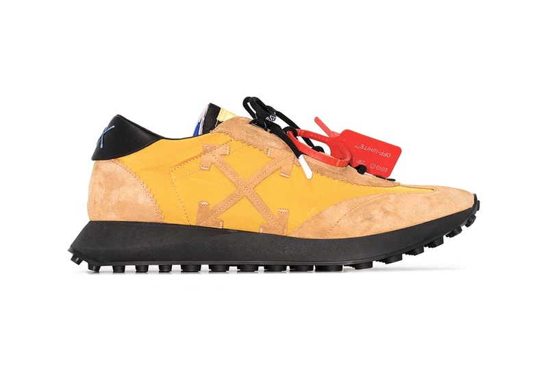 Off-White™ Running Sneaker Release Information Drop Date Cop Buy Now Virgil Abloh Design Black White Yellow Suede Rubber Nylon Track Run
